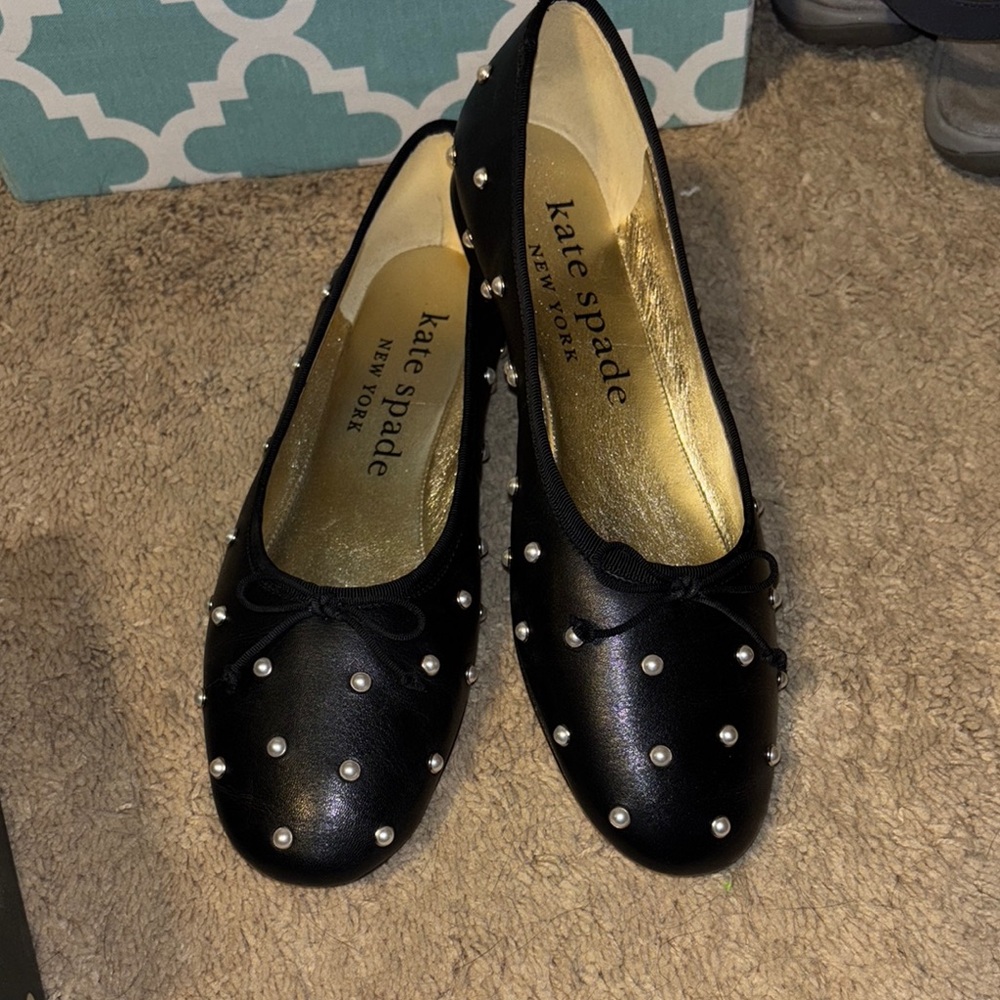 Kate Spade Black Flats with Pearls size 11b